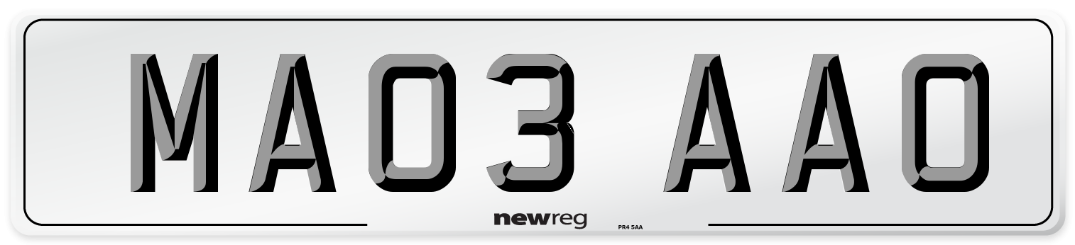 MA03 AAO Number Plate from New Reg